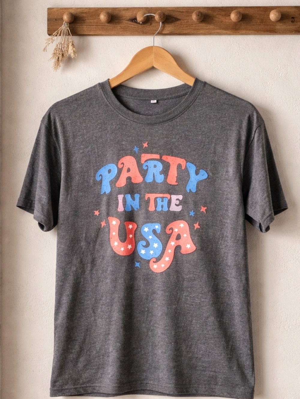 Party in the USA Graphic T-Shirt - Gray with Red & Blue Print